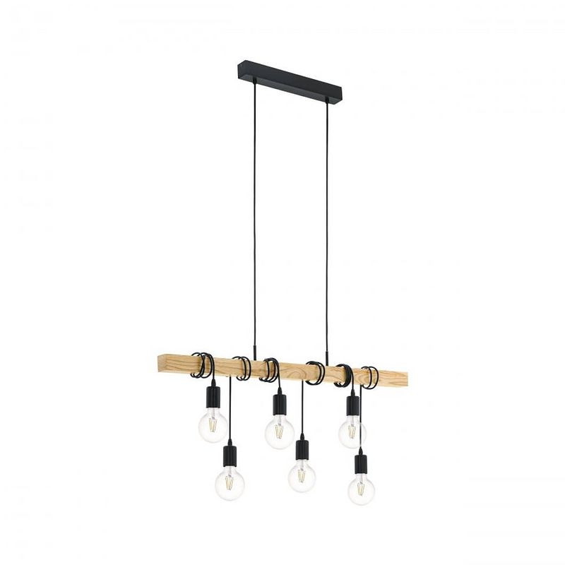 Foto van Eglo townshend hanglamp - e27 - 6 lichts - zwart/eiken