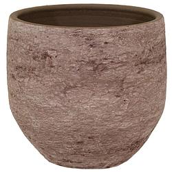 Foto van Plantenpot/bloempot - keramiek - taupe/bruin - relief - d15 x h14 cm - plantenpotten