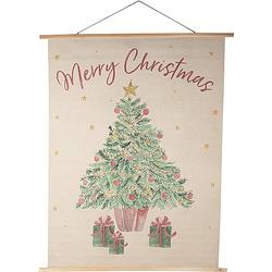 Foto van Clayre & eef wandkleed 120x150 cm beige groen hout textiel rechthoek kerstboom wanddoek wandhanger wandkaart