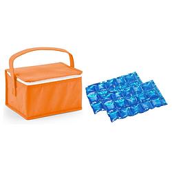 Foto van Kleine koeltas voor lunch oranje met 2 stuks flexibele koelelementen 3.5 liter - koeltas
