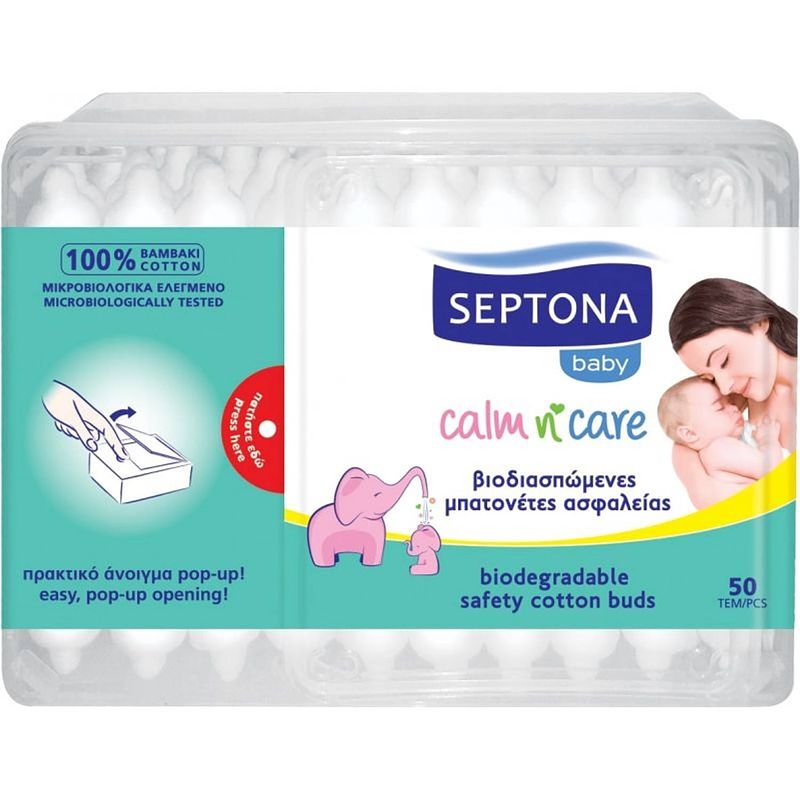 Foto van Septona - baby wattenstaafjes - 100% katoen & biologisch - 50 stuks