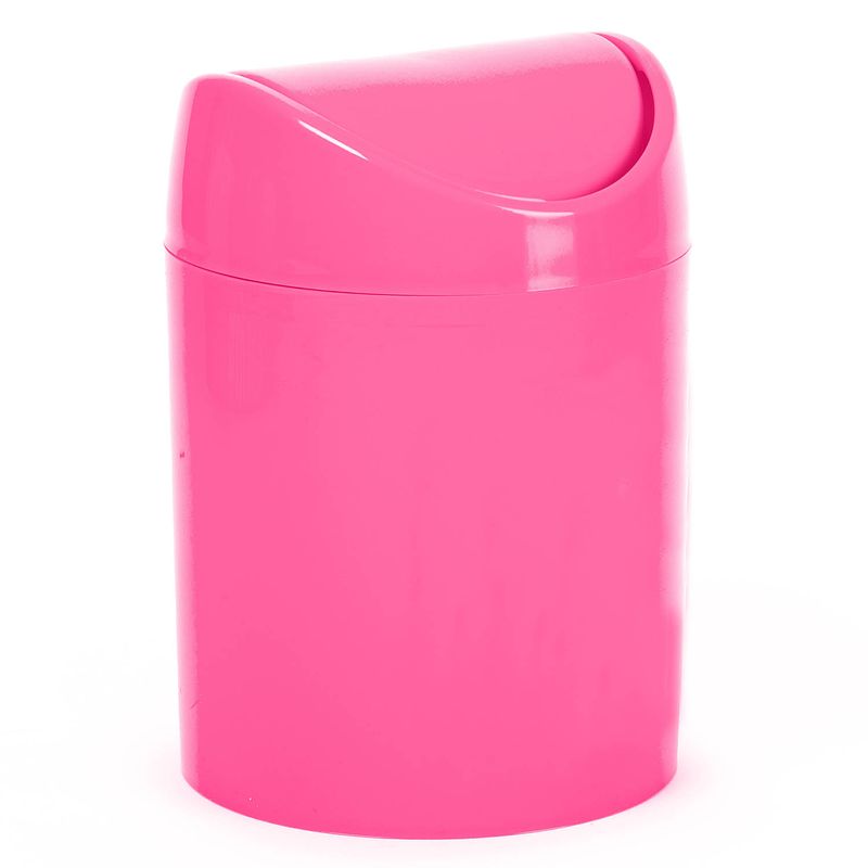 Foto van Plasticforte mini prullenbakje - fuchsia roze - kunststof - klepdeksel - keuken aanrecht model - 1,4 l - 12 x 17 cm - pr