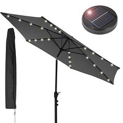 Foto van Parasol antraciet met led solar, ø300 cm, rond, met zwengel incl. afdekking