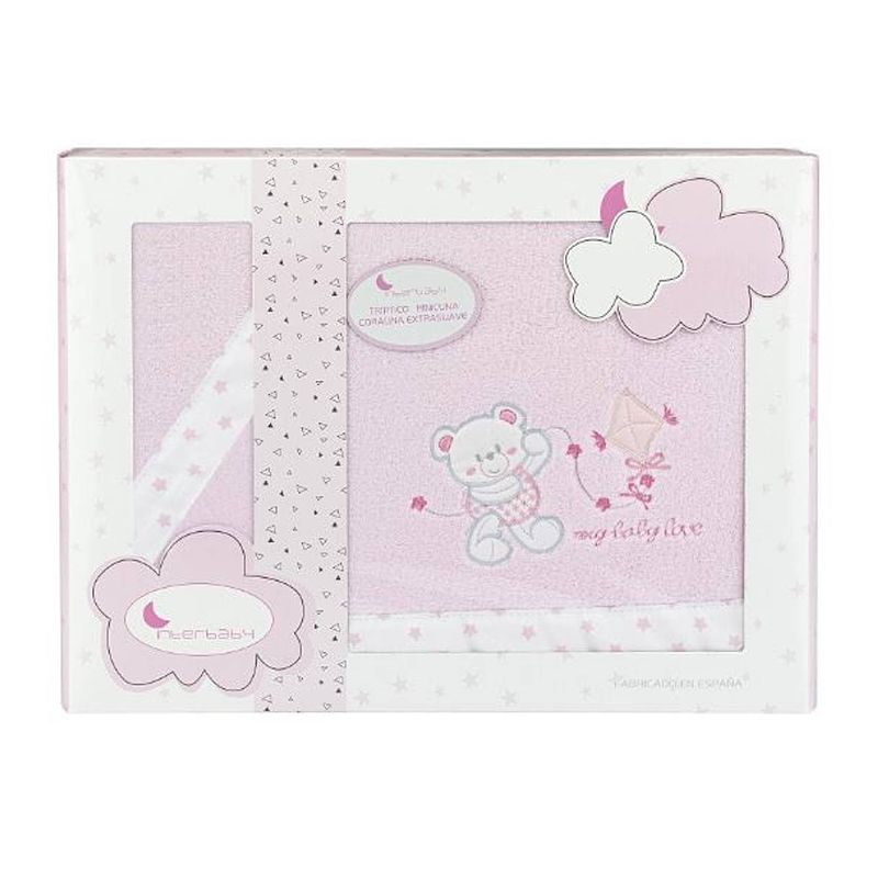 Foto van Interbaby beddengoed baby love 106 cm fleece roze 3-delig