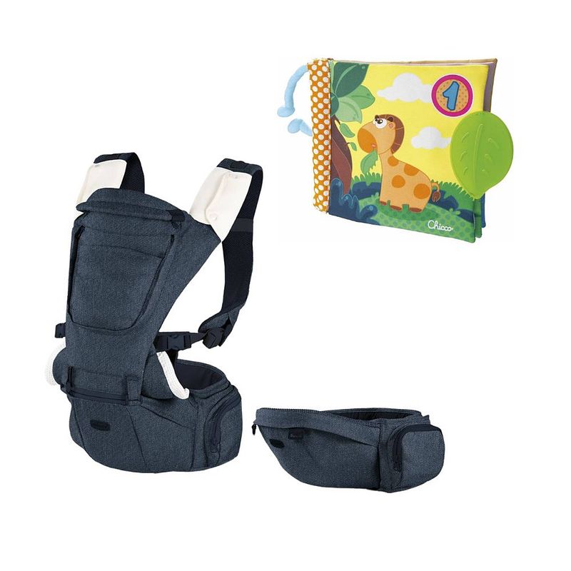 Foto van Chicco bundel - draagzak hip seat - denim & babyboekje junior 19 x 19 cm polyester geel/groen