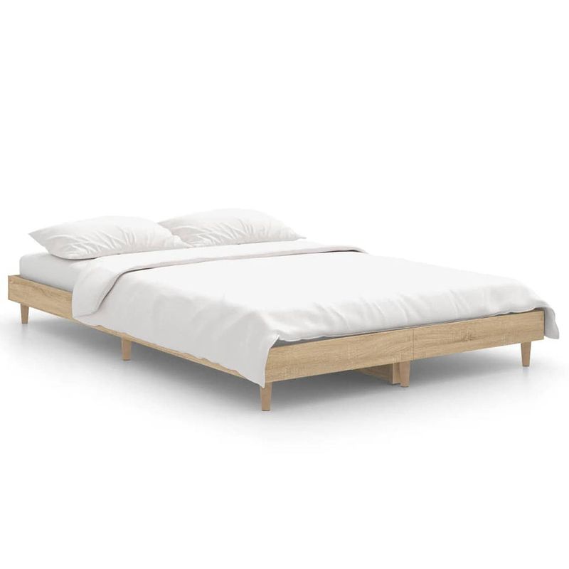 Foto van The living store bedframe sonoma eiken - 193x123x20 cm - multiplex lattenbodem