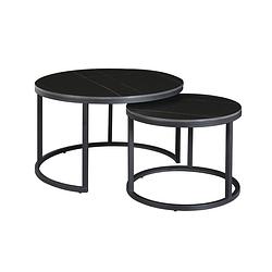Foto van Dimehouse industriële salontafel trevor - marmer salontafel set van 2 - zwart