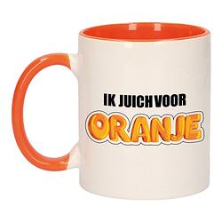 Foto van Ik juich voor oranje mok/ beker oranje wit 300 ml - feest mokken