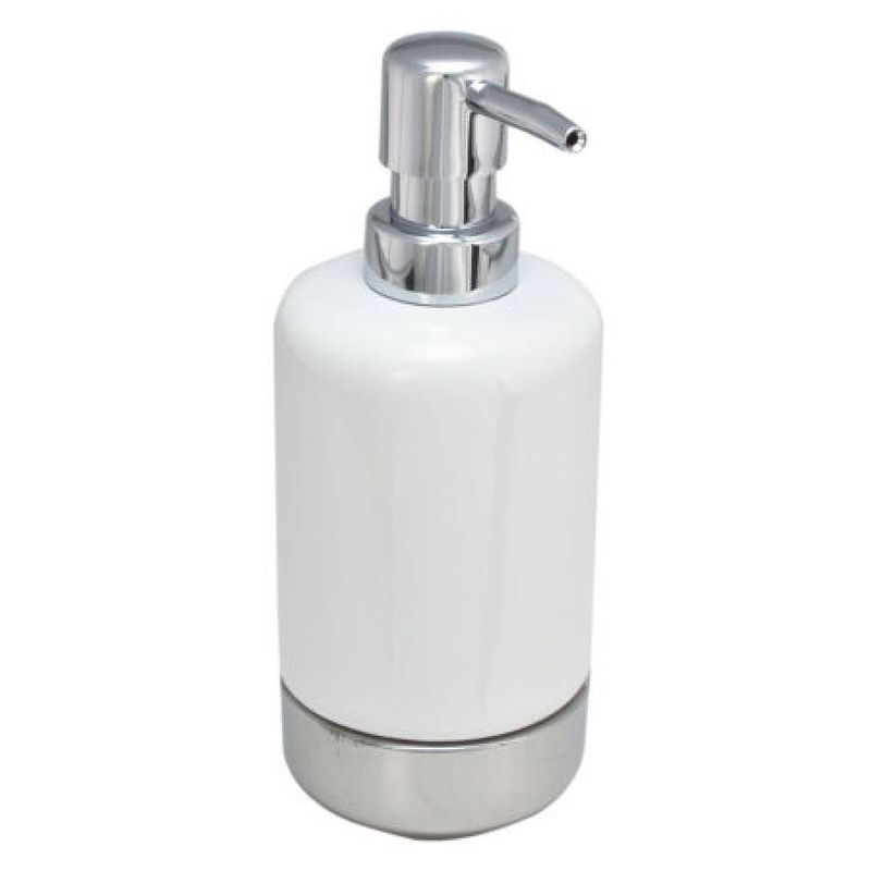 Foto van Zeeppompje/zeepdispenser wit/zilver keramiek 300 ml - zeeppompjes