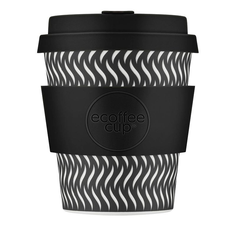 Foto van Ecoffee cup spin foam pla - koffiebeker to go 250 ml - zwart siliconen