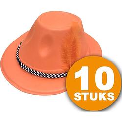 Foto van Oranje feesthoed 10 stuks oranje hoed met veer feestartikelen oranje hoofddeksel feestkleding ek/wk voetbal