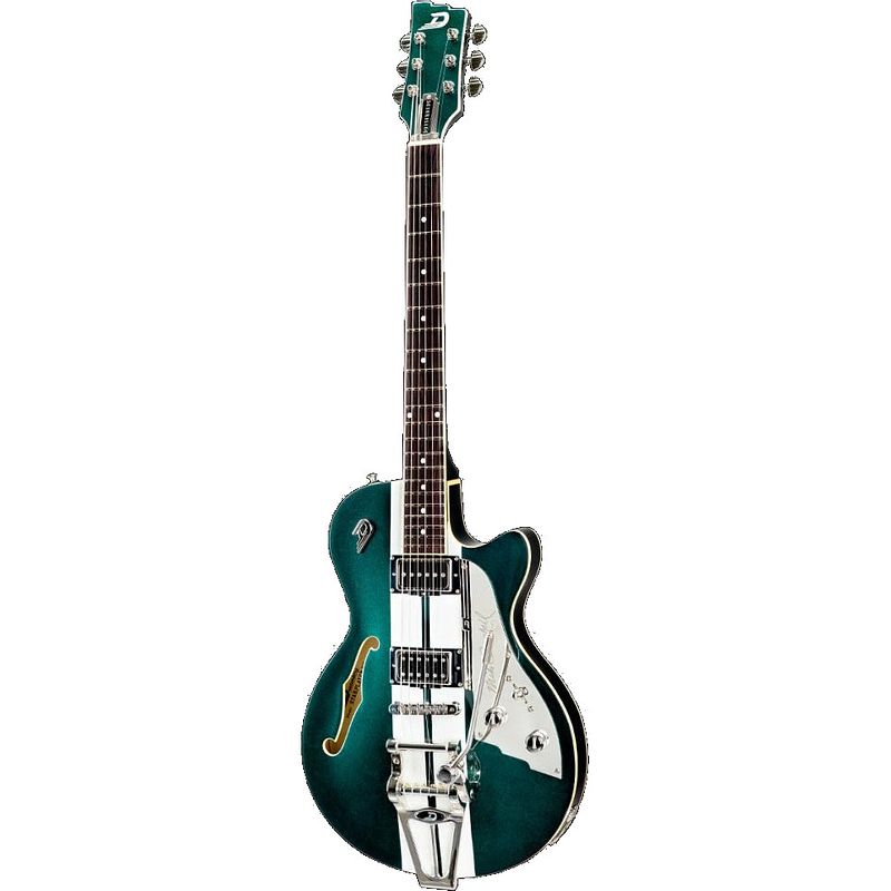 Foto van Duesenberg alliance mike campbell 40th anniversary catalina-green & white elektrische gitaar met koffer