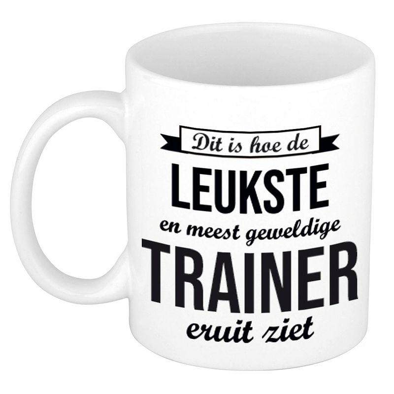 Foto van Leukste en meest geweldige trainer cadeau koffiemok / theebeker wit 300 ml - feest mokken