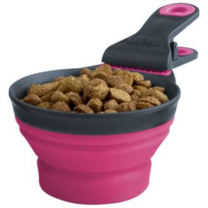 Foto van Popware reisvoerbak klipscoop 473 ml siliconen roze/antraciet