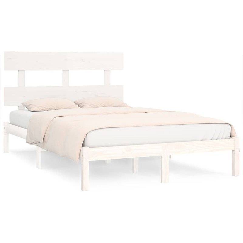 Foto van The living store houten bedframe - massief grenenhout - 205.5 x 205.5 x 31 cm - wit - geschikt voor 200 x 200 cm matras