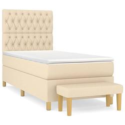 Foto van The living store boxspringbed - crème - 193x90x118/128 cm - pocketvering matras - middelharde ondersteuning -