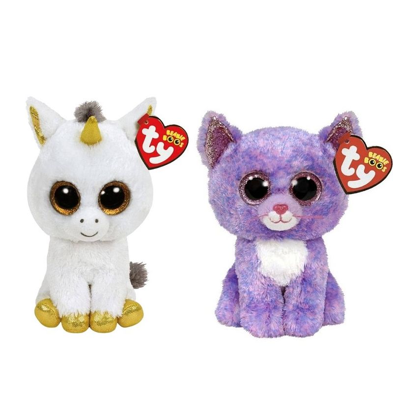 Foto van Ty - knuffel - beanie boo's - pegasus unicorn & cassidy cat