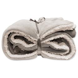 Foto van Droomtextiel luxe plaid licht grijs 150 x 200 cm - fleece deken - super zacht - warm en donzig - bank plaid
