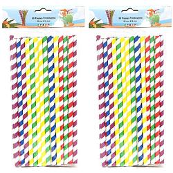 Foto van Drinkrietjes - papier - set 100x - multicolor kleuren - 23 cm - verjaardag/feestje - drinkrietjes