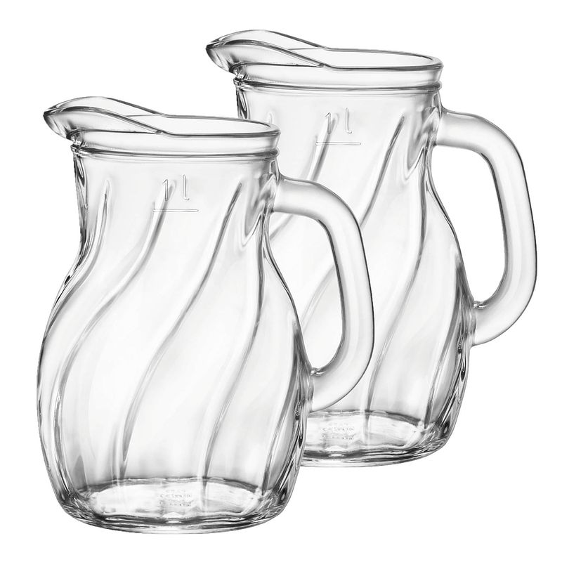 Foto van 2x stuks glazen schenkkannen/waterkannen 1 liter - waterkannen