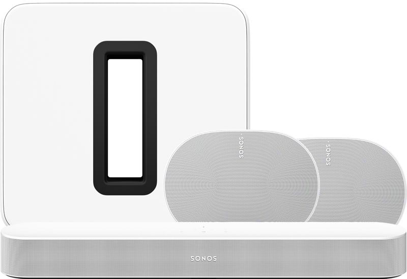 Foto van Sonos beam gen2 wit + 2x era 300 wit + sub g3 wit