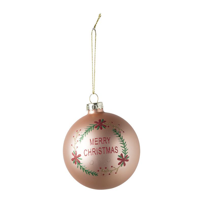 Foto van Kerstbal merry christmas - roze - ⌀8 cm