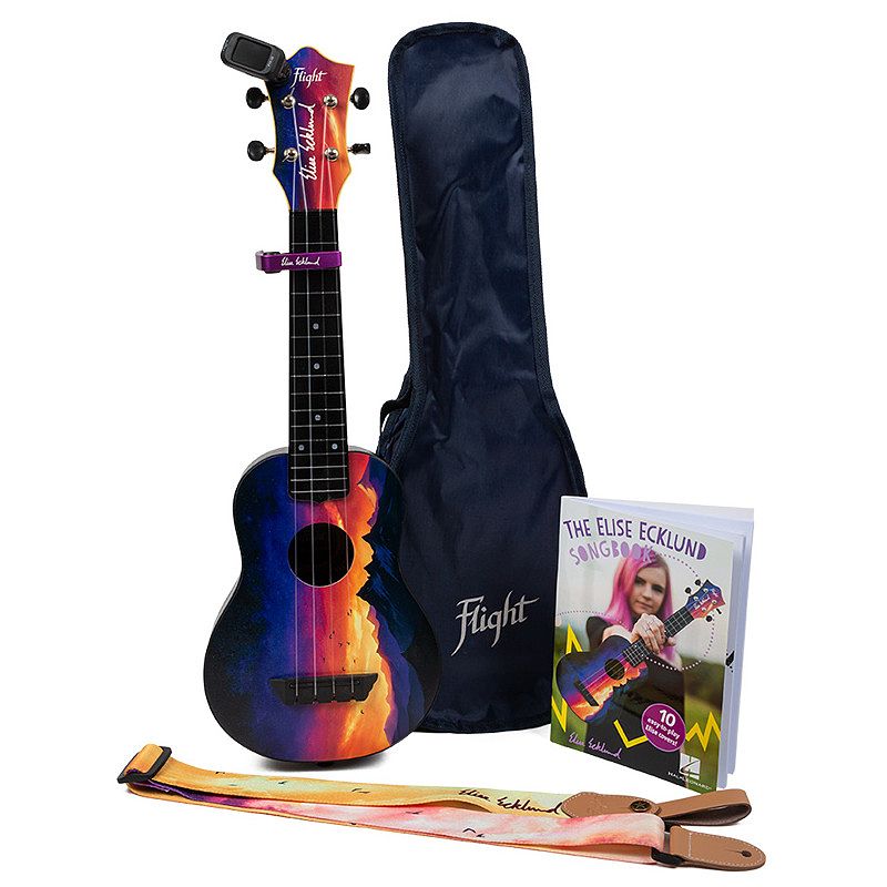 Foto van Flight travel series tus-ee sunset pack elise ecklund signature sopraan ukelele met gigbag en accessoires