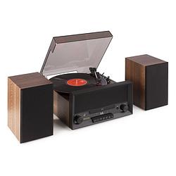 Foto van Retro platenspeler bluetooth - fenton rp135wset - met o.a. cd speler en losse speakers - hout