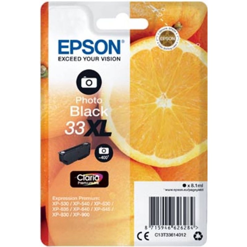 Foto van Epson inktcartridge 33xl foto zwart, 400 pagina's - oem: c13t33614012