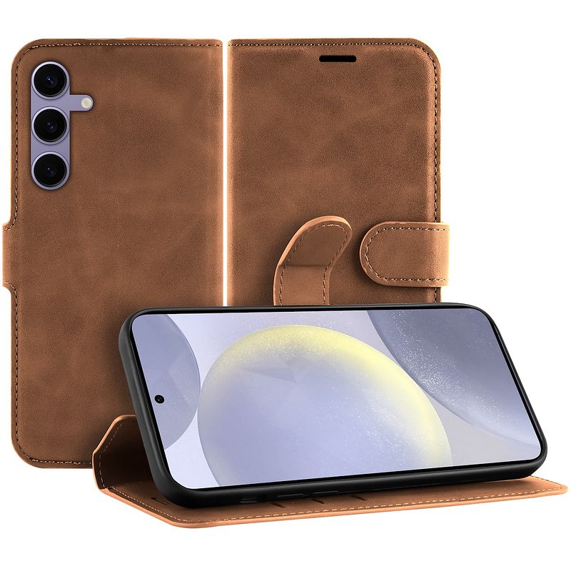 Foto van Just in case premium wallet case voor samsung s24+ telefoonhoesje bruin