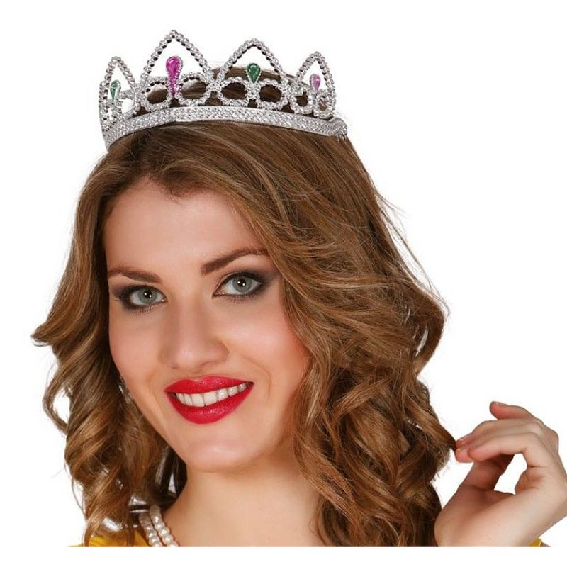 Foto van Fiestas guirca tiara prinses dames zilver/roze/groen one-size