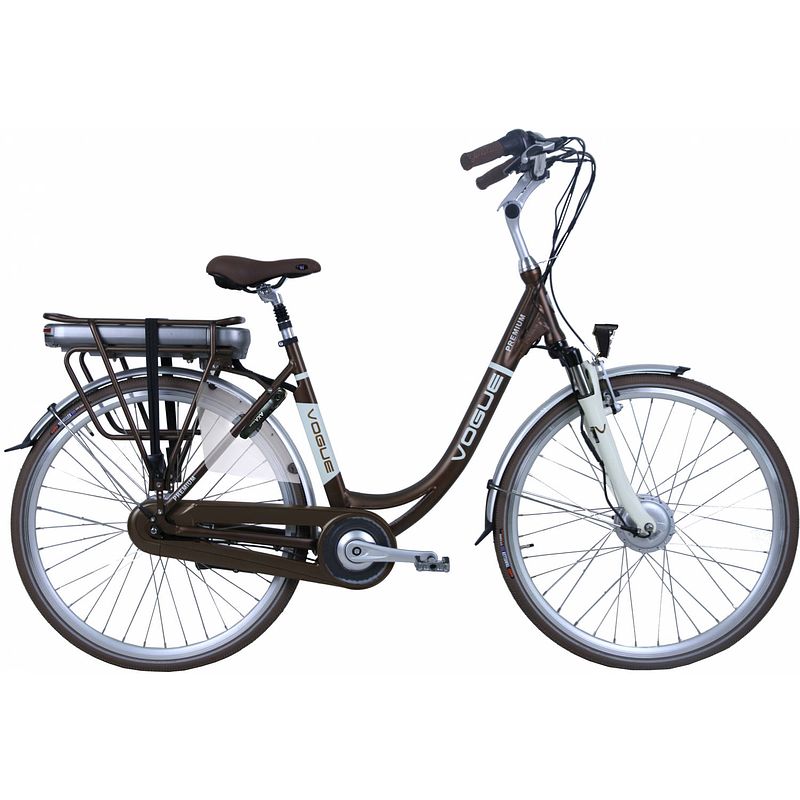 Foto van Vogue elektrische stadsfiets premium 28 inch 48 cm dames 7v rollerbrake bruin