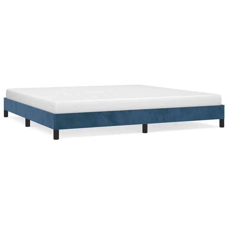 Foto van The living store bedframe - fluweel - ondersteunende poten - multiplex lattenbodem - donkerblauw - 203 x 203 x 25 cm