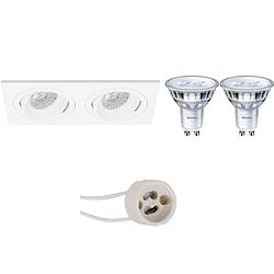 Foto van Led spot set - pragmi borny pro - gu10 fitting - inbouw rechthoek dubbel - mat wit - kantelbaar - 175x92mm - philips -