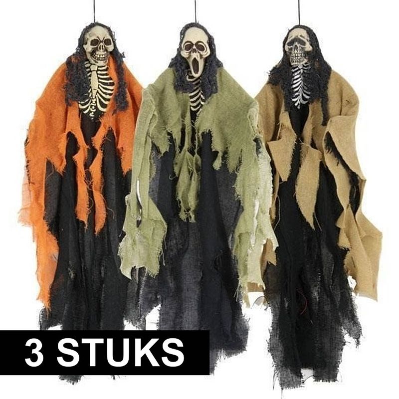 Foto van Halloween - 3x horror skeletten hangdecoratie halloween van 60 cm - halloween poppen