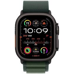 Foto van Apple watch ultra 2 gps + cellular 49mm titanium case met dark green alpine loop - medium smartwatch zwart