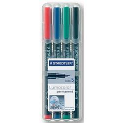 Foto van Staedtler ohp-marker lumocolor permanent geassorteerde kleuren, box met 4 stuks, superfijn 0,4 mm