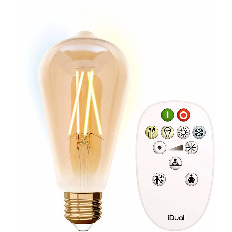 Foto van Lutec je0186631 led-lamp energielabel e (a - g) e27 staaf 9 w = 60 w warmwit tot neutraalwit (ø x l) 64 mm x 140 mm dimbaar, filament / retro-led, incl.