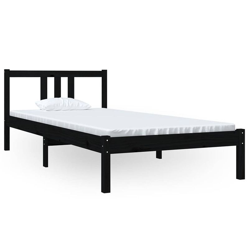 Foto van The living store houten bedframe - naam - eenpersoonsbed - 90 x 200 cm - massief grenenhout - zwart