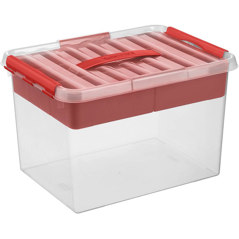 Foto van Sunware - q-line opbergbox met inzet 22l transparant rood - 40 x 30 x 26 cm