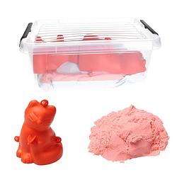 Foto van Banzaa moving sand speelzand roze 2.5 kg modelleer zand in bak + mal poes
