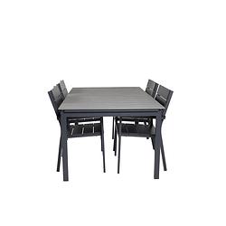 Foto van Levels tuinmeubelset tafel 100x160/240cm en 4 stoel levels zwart, grijs.