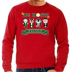 Foto van Bellatio decorations foute kersttrui/sweater heren - de hosti band - rood - kerstmuziek - band 2xl - kerst truien