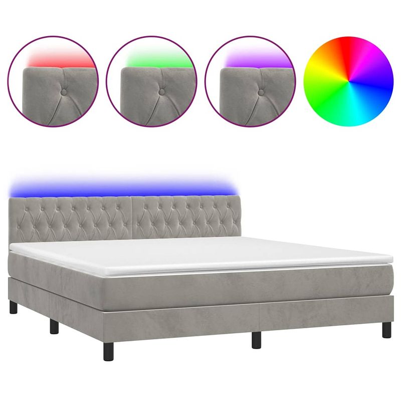 Foto van The living store boxspring bed - lichtgrijs fluweel - 180x200x78/88 cm - verstelbaar hoofdbord - led-verlichting -