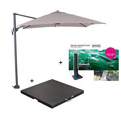 Foto van Garden impressions hawaii zweefparasol s 250x250 - donker grijs/zand met 80 kg parasolvoet en parasolhoes