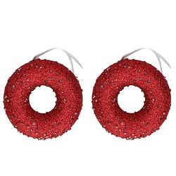 Foto van 2x kerst rode donuts kerstornamenten kersthangers 10 cm - kersthangers