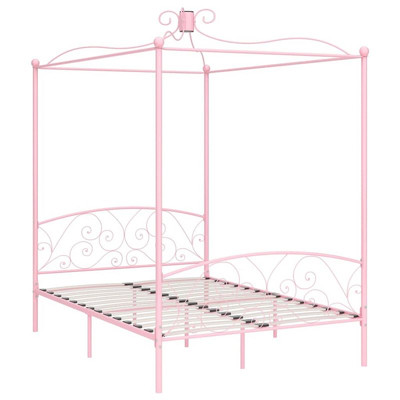 Foto van The living store hemelbedframe - metaal - 211x149x227 cm - roze - geschikt voor 140x200 cm matras