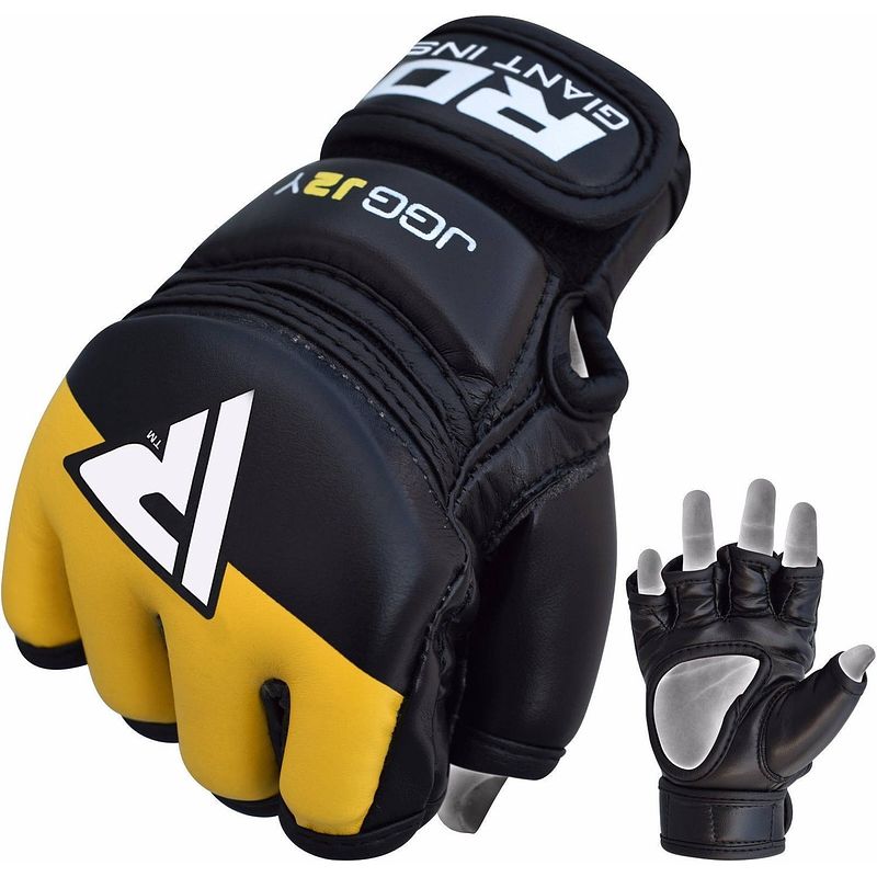 Foto van Rdx sports grappling gloves kids - zwart/geel - leer