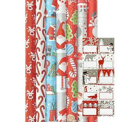 Foto van Premium assortiment luxe kerstpapier inpakpapier cadeaupapier - 200 x 70 cm - 5 rollen 2 - 5 rollen inclucief naamlabels