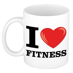 Foto van I love fitness cadeau mok / beker wit met hartje 300 ml - feest mokken